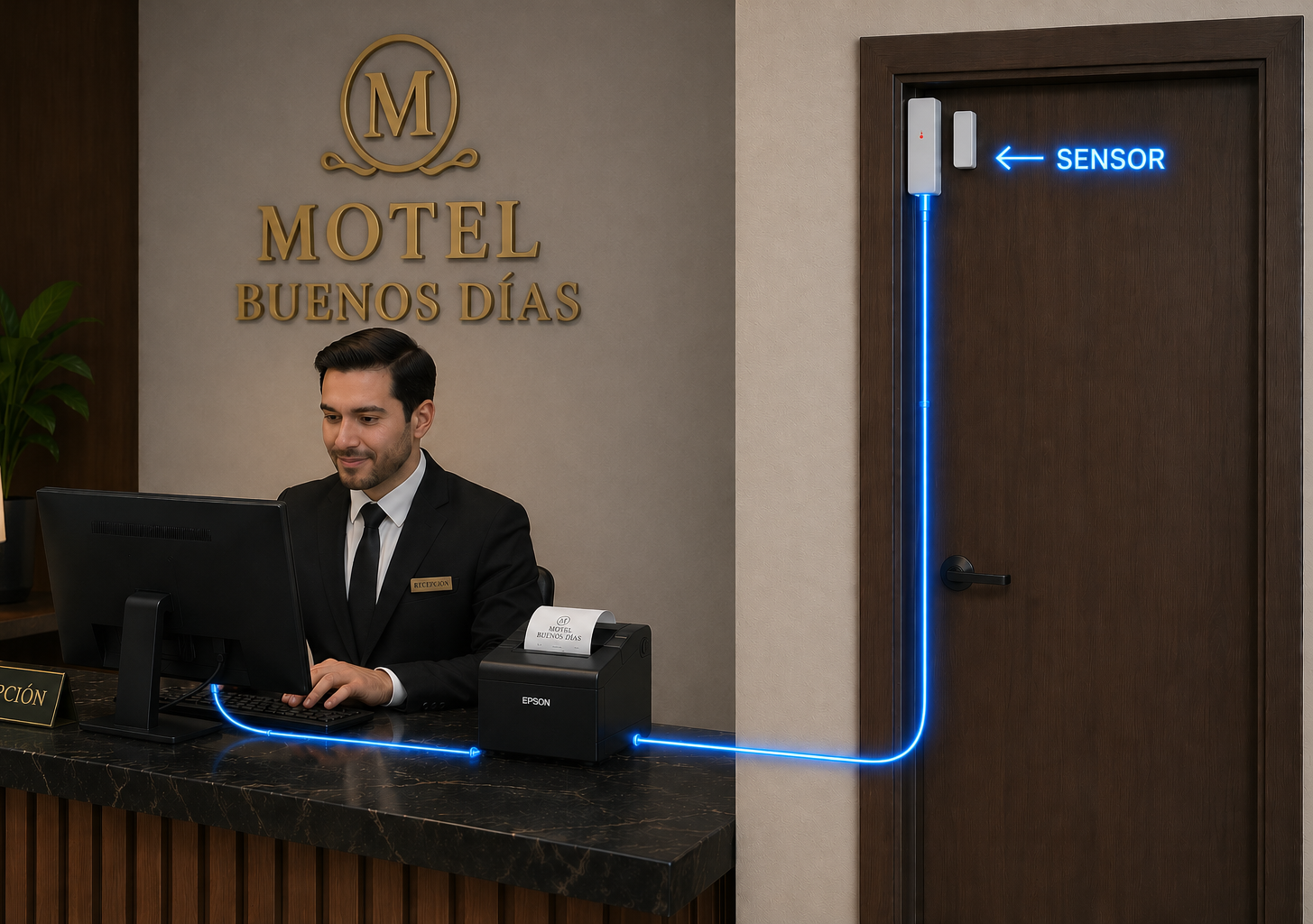 Sistema motel con sensor en puertas